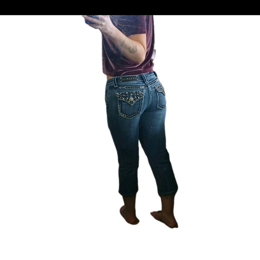 LA Idol Blue Cropped Jeans with Embellished Pockets